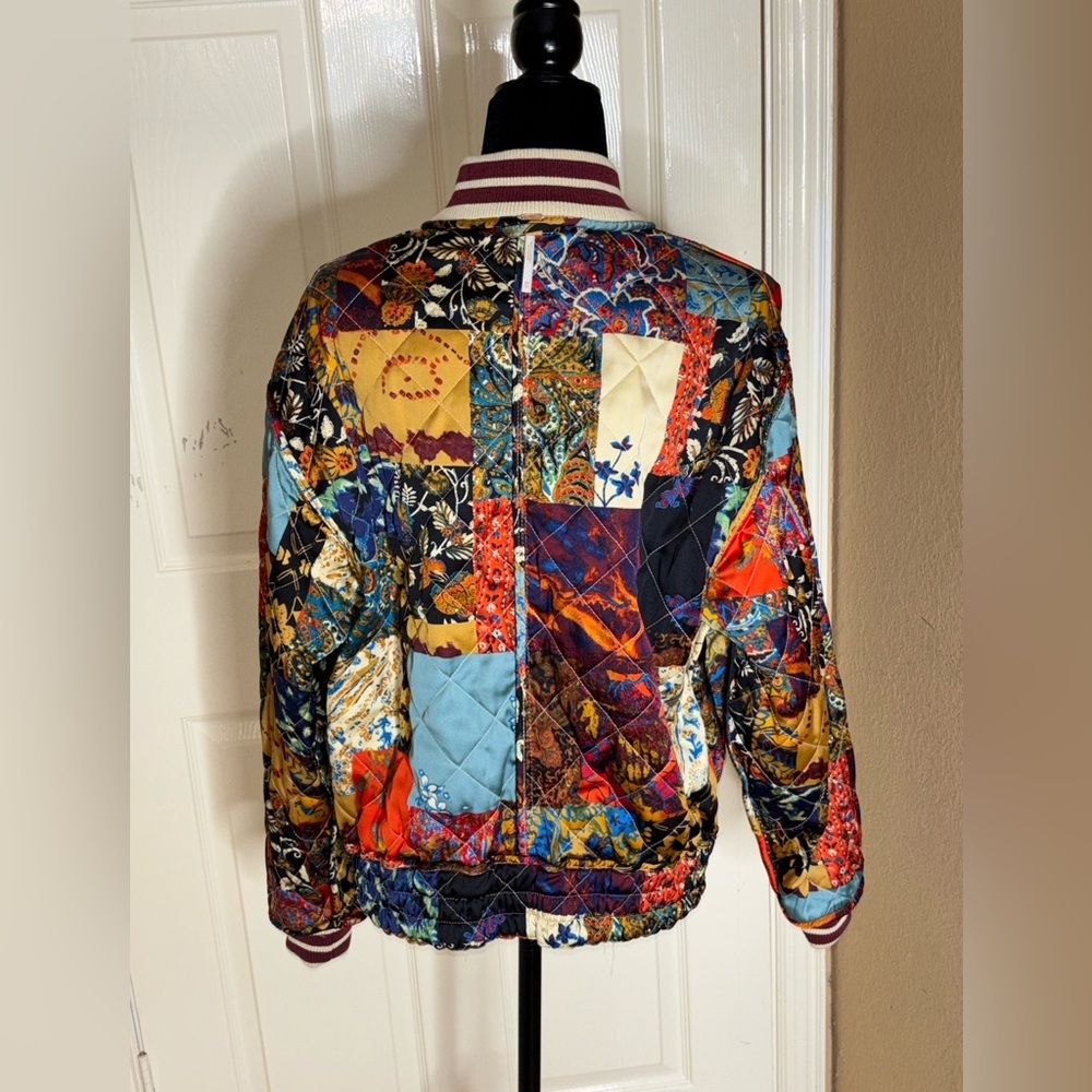 Free People Pandora Bomber Patchwork Jacket Reversible Zip Up XS $248​ - Picture 3 of 13